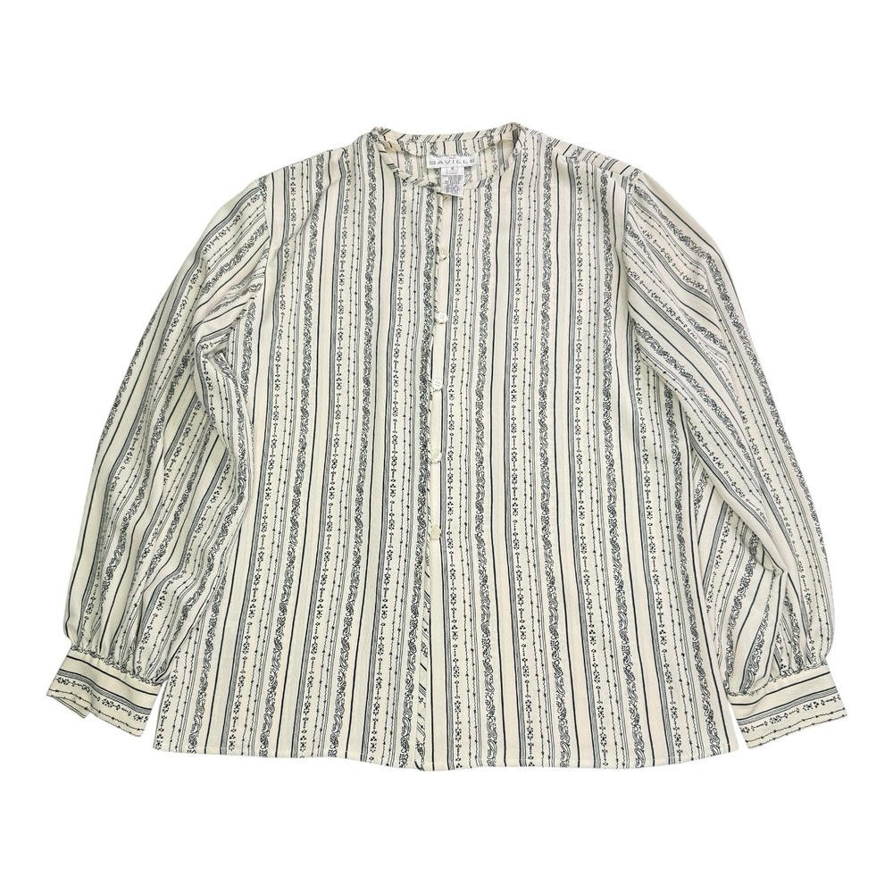 Vintage Rena Rowan for Saville Women's 6 Black Cream Paisley Stripe Blouse